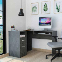 Hokku Designs TDC L-Shaped Desk Bradford, Keyboard Shelf, Smokey Oak Finish