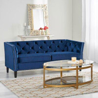 Everly Quinn 77" Velvet Flared Arm Sofa with Reversible Cushions
