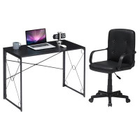 Inbox Zero Home Office Desk And Chair Set Computer Desk W/Shelves With Ergonomic Height Adjustable Office Chair