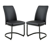 Hokku Designs Contemporary Dark Grey Set Of 2Pc Side Chairs Kitchen Dining Room Metal U-Shaped Base Leatherette Padded C