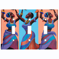 WorldAcc Metal Light Switch Plate Outlet Cover (Native African Culture Women Colourful - Triple Toggle)