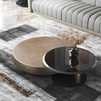 POWER HUT Simple Italian-Style Stainless Steel Coffee Table Combination Home Living Room Circular Creative Coffee Table