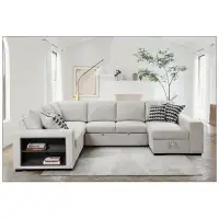 Hokku Designs 125" U Shaped 7 Seat Sectional Sofa Couch with Cabinet