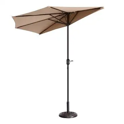 Arlmont & Co. Lewanna Patio Market Umbrella - 9' Half Umbrella Outdoor Patio Canopy with Easy Hand Crank