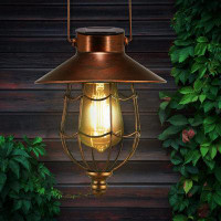 A Home Solar Lanterns Outdoor Hanging Metal Vintage Lantern Warm White Solar Lights Lamp Waterproof Edison Bulb Design F