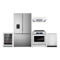 Cosmo 5 Piece Kitchen Package With 30" Freestanding Gas Range 30" Wall Mount Range Hood 24" Built-in Fully Integrated Di