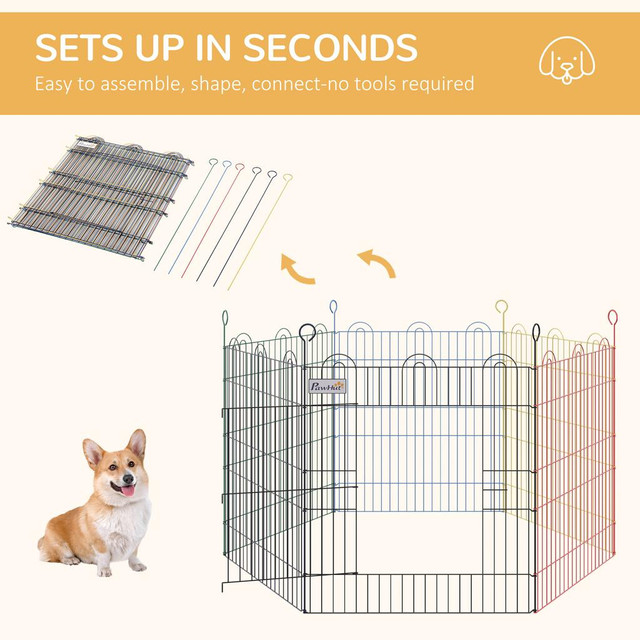 PawHut 23.5"H Metal Pet Playpen Portable Hexagon Dog Exercise Fence Flexible Shape Puppy Crate Kennel w/ Door for Indoor in Accessories - Image 4