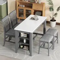 Red Barrel Studio 5-piece Counter Height Dining Table Set With Built-in Storage Shelves,grey