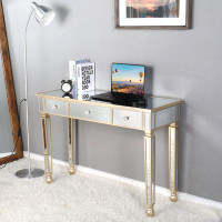 House of Hampton Gold Mirrored Finish Computer Desk Vanity Desk With 3 Drawers