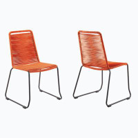 Wenty 18.5 Inches Fishbone Weaved Metal Dining Chair, Set Of 2, Orange