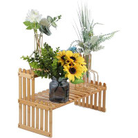 Arlmont & Co. 2 Tiers Bamboo Plant Stand Shelf,Desk Flower Pot Holder,Adjustable Desktop Shelf Display Organizer Ladder