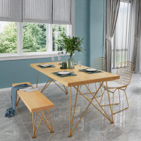 Everly Quinn Solid Wood Tabletop Metal Frame Home Restaurant Dining Table Cafe Leisure Creative Table Set
