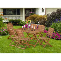 Winston Porter Sylvaine 7 Piece Patio Dining Set Includes a Rectangle Acacia Table and 6 Folding Side Chairs
