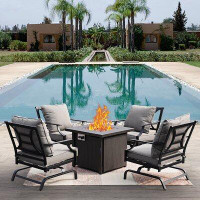 Canora Grey Patio Rocking Metal Chair With 30 Inch Steel Square Fire Pit Table Set Of 5