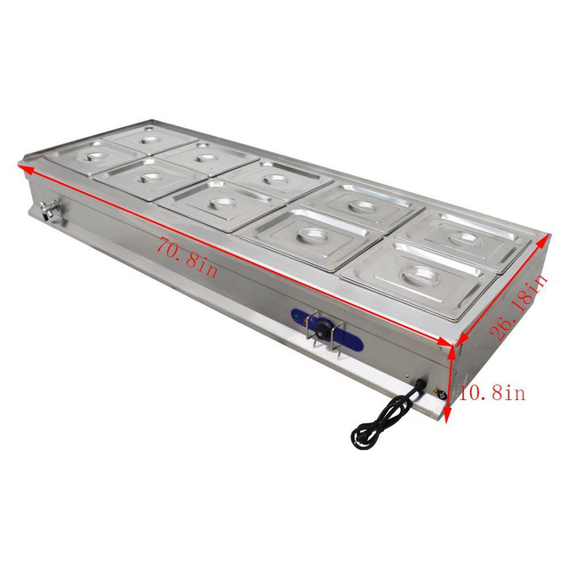 10-Pan Pot Kettle Bain-Marie Buffet Food Warmer Steam Table 71×26×11inch 1800W 190916 in Other Business & Industrial in Toronto (GTA) - Image 3