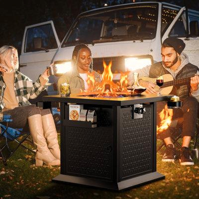 Red Barrel Studio 28? Fire Pit Table With Glass Stones Rain Cover in BBQs & Outdoor Cooking