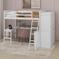 Harriet Bee Twin Size Loft Bed With Desk, Shelves And Wardrobe