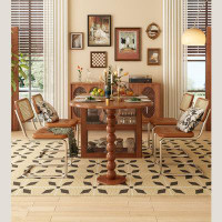 POWER HUT French All Solid Wood Brown Dining Table And Chair Folding Home Small Apartment American Oval Retro Dining Tab