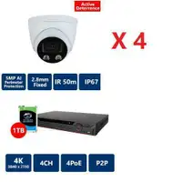 Promotion! 4pcs Dahua OEM 5MP AI ACTIVE DETERRENCE 24/7 FULL COLOR 50M IR IP AI TURRET, 2.8MM FIXED (FDIP9155H-A-PV-28-