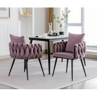 Mercer41 Pure Purple Modern Velvet Dining Chairs Set Of 2 Hand Weaving Accent Chairs Living Room Chairs Upholstered Side