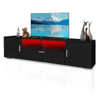 Mercer41 Jezekiel TV Stand With LED Lights Entertainment Centre TV Cabinet With Storage For Up To 75 Inch For Gaming Liv
