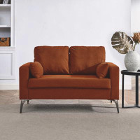 Wrought Studio Contemporary Corduroy Orange Loveseat With Square Arms, Tight Back, And Two Small Pillows For Living Room