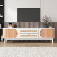 Infinity Rattan TV Stand for TVs up to 75'',Entertainment Center with Solid Wood Legs