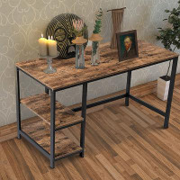 17 Stories Industrial 47 Inch Wood And Metal Desk With 2 Shelves