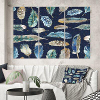 East Urban Home 'Indigold Metallic Feathers Pattern' Painting Multi-Piece Image on Canvas