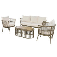 Bay Isle Home™ 4-Piece Rattan Outdoor Patio Conversation Set With Seating Set And Coffee Table