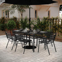 Flash Furniture Lila Rectangular Commercial Patio Dining Set with Table, 4 Side Chairs, and 2 Arm Chairs