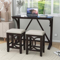 Red Barrel Studio Betsons 3 - Piece Dining Set, Dining Table with USB Port and Upholstered Stools