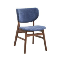 Corrigan Studio Evis 23 Inch Side Dining Chair Set Of 2, Walnut Brown, Soft Blue Fabric