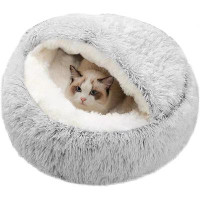 Tucker Murphy Pet™ Cat Bed Waterproof Bottom Cave Round Plush Fluffy Hooded Cat Bed Donut Self Warming Pet Dog Bed Pink-