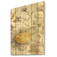 East Urban Home Fields of Gold Watercolor Flower III - Cabin and Lodge Print on Natural Pine Wood