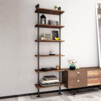 Williston Forge Rustic 6-Tier Wall Mounted Bookshelf - Large Capacity, Sturdy, Waterproof
