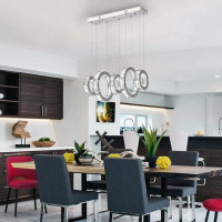 Everly Quinn Modern Chandelier Dimmable 5-Ring Crystal LED Pendant Light Adjustable Cords For Kitchen Island Living Room