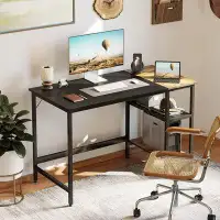 17 Stories Computer Home Office Desk, 47 Inch Small Desk Study Writing Table With Storage Shelves, Modern Simple PC Desk