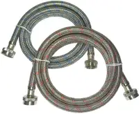 3/8  Stainless Steel Washing Machine Hoses 4 Ft Burst Proof  Red and Blue Striped Water Connection Inlet Supply Lines