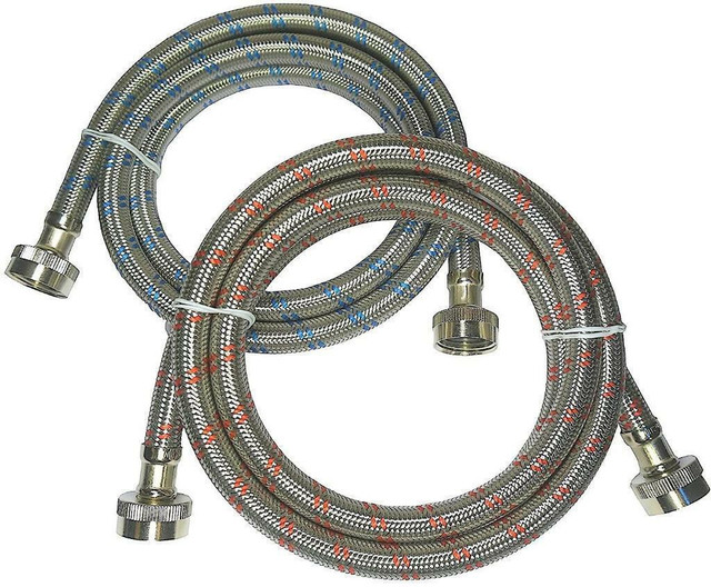 3/8  Stainless Steel Washing Machine Hoses 4 Ft Burst Proof  Red and Blue Striped Water Connection Inlet Supply Lines in Washers & Dryers in Toronto (GTA)