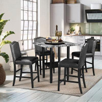BONYOUN Modern Black Faux Leather Kitchen 4 Chairs Dining Table Set with Storage Shelf