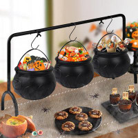 The Holiday Aisle® Halloween Witch Cauldron Candy Serving Bowl Hocus Pocus Decor, Set Of 3 Black Plastic Cauldron Bowls