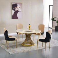 Round Marble Dining Set with Gold Base on Discount !!