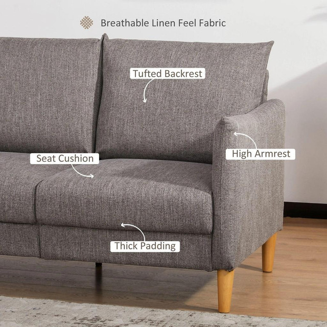 54 LOVESEAT SOFA FOR BEDROOM, MODERN LOVE SEATS FURNITURE, UPHOLSTERED SMALL COUCH FOR SMALL SPACE, DARK GREY in Couches & Futons - Image 3