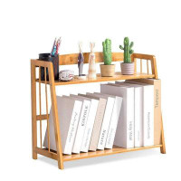 Latitude Run® Bamboo Desktop Organizer Bookshelf, 2 Tier Kitchen Countertop Spice Storage Shelf Holder