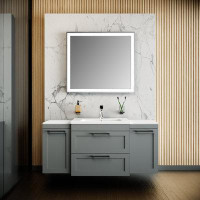 Hokku Designs Modern Wall Mounted Bathroom Vanity With Washbasin | Palm Beach Grey Matte Collection With Side Vanity Cab