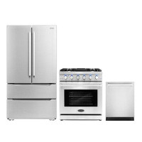 Cosmo 3 Piece Kitchen Package with 30" Gas Range 24" Dishwasher & French Door Refrigerator