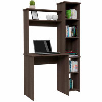 Latitude Run® Marston 6-Shelf Writing Desk With Built-In Bookcase Smokey Oak