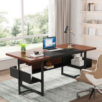 Ebern Designs Freiden 63" Executive Desk with Bottom Shelves, Walnut