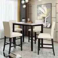 Red Barrel Studio 5 Piece Counter Height Faux Marble Modern Dining Set With Matching Chairs And Marble Veneer For Home